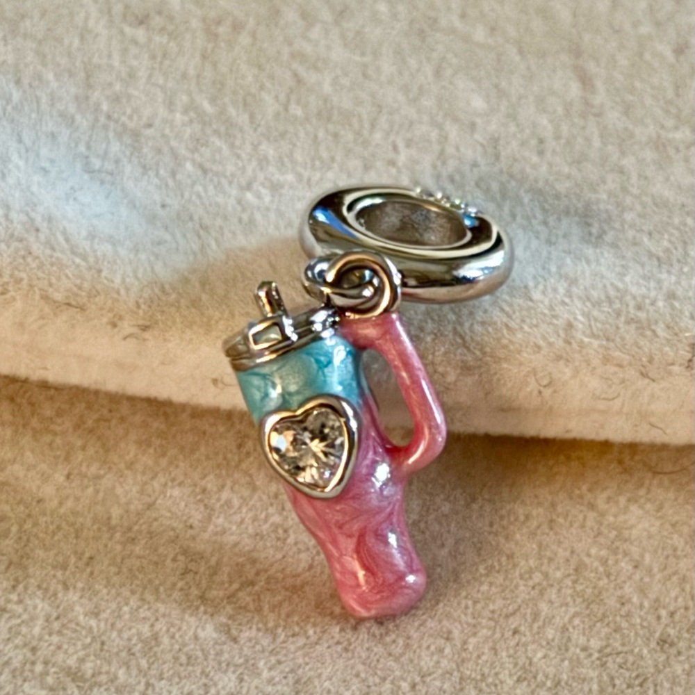 Pink and Blue enamel Stanley style Mug drink Charm fit Pandora bracelets